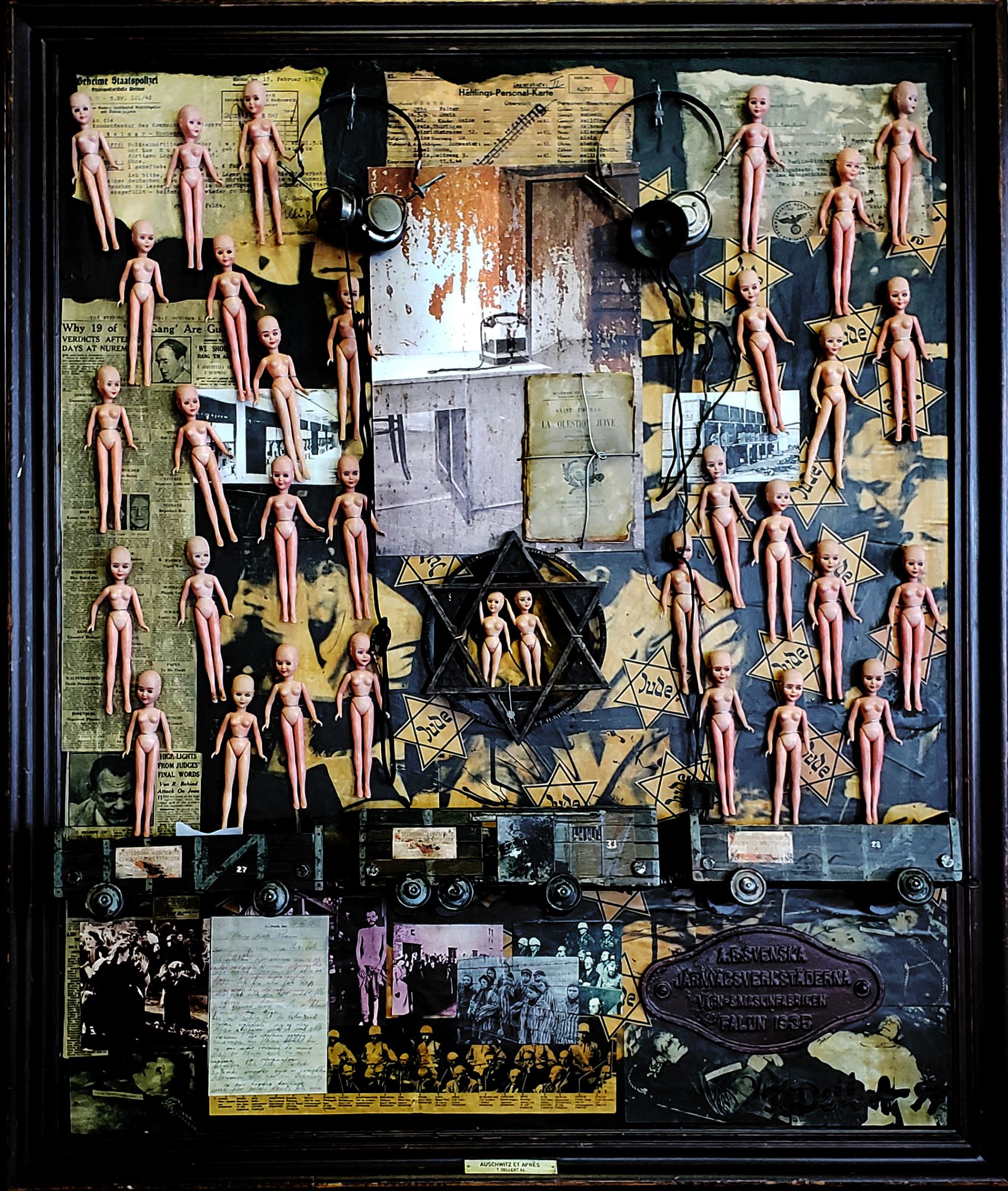 TOY TRAIN to AUSCHWITZ : Collage on wood  135 x 110 cm 